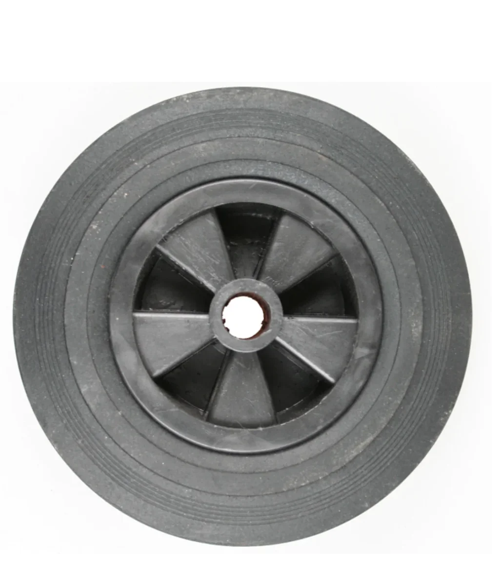 Galet avec jante simple en plastique avec roue en caoutchouc solide 200 x 50. S'adapte aux roue jockey avec tube de 48 mm de diamètre.